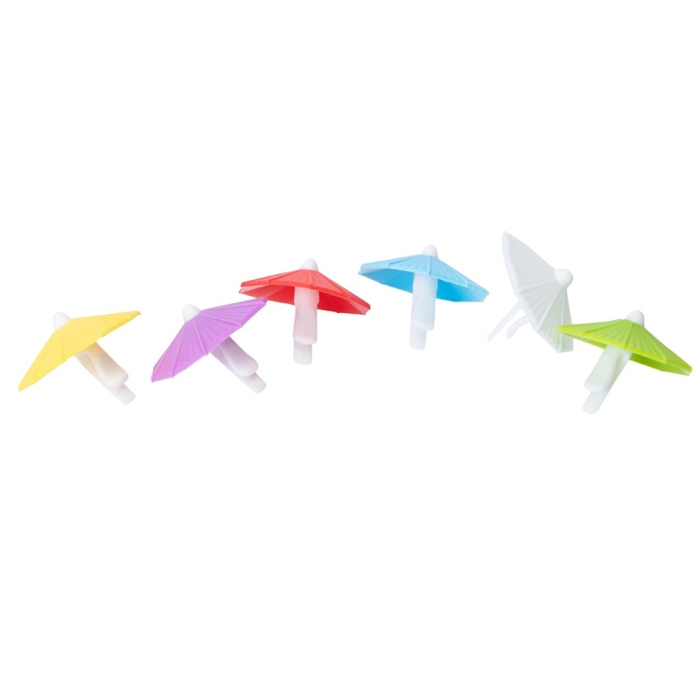 Beach Party Wine Glass Markers - Mini Vibrant Umbrella Fun Drink Charms Set of 6